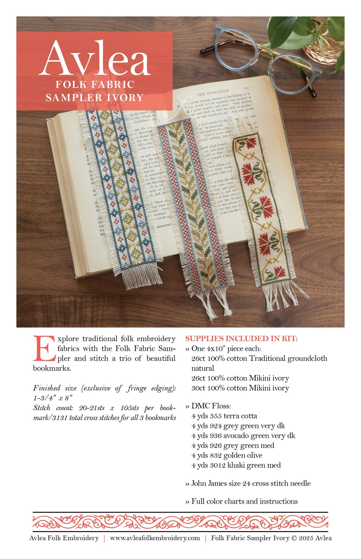 Folk Fabric cross stitch bookmark kit Ivory - Granite State Yarns
