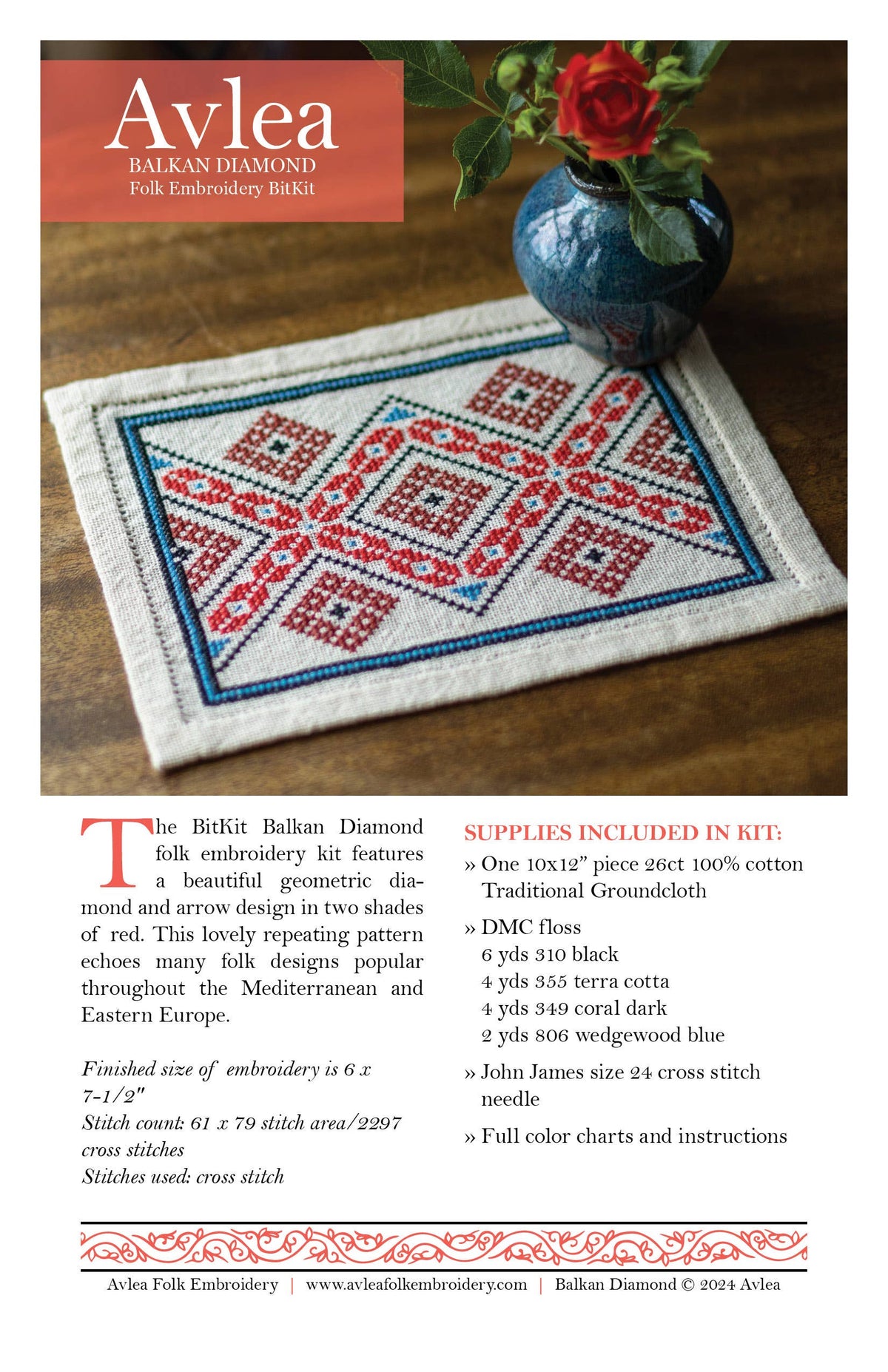 BitKit Balkan Diamond cross stitch kit - Granite State Yarns