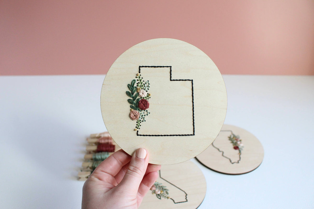 Floral State Embroidery Kit – Decorative Wall Art DIY Craft - Granite State Yarns