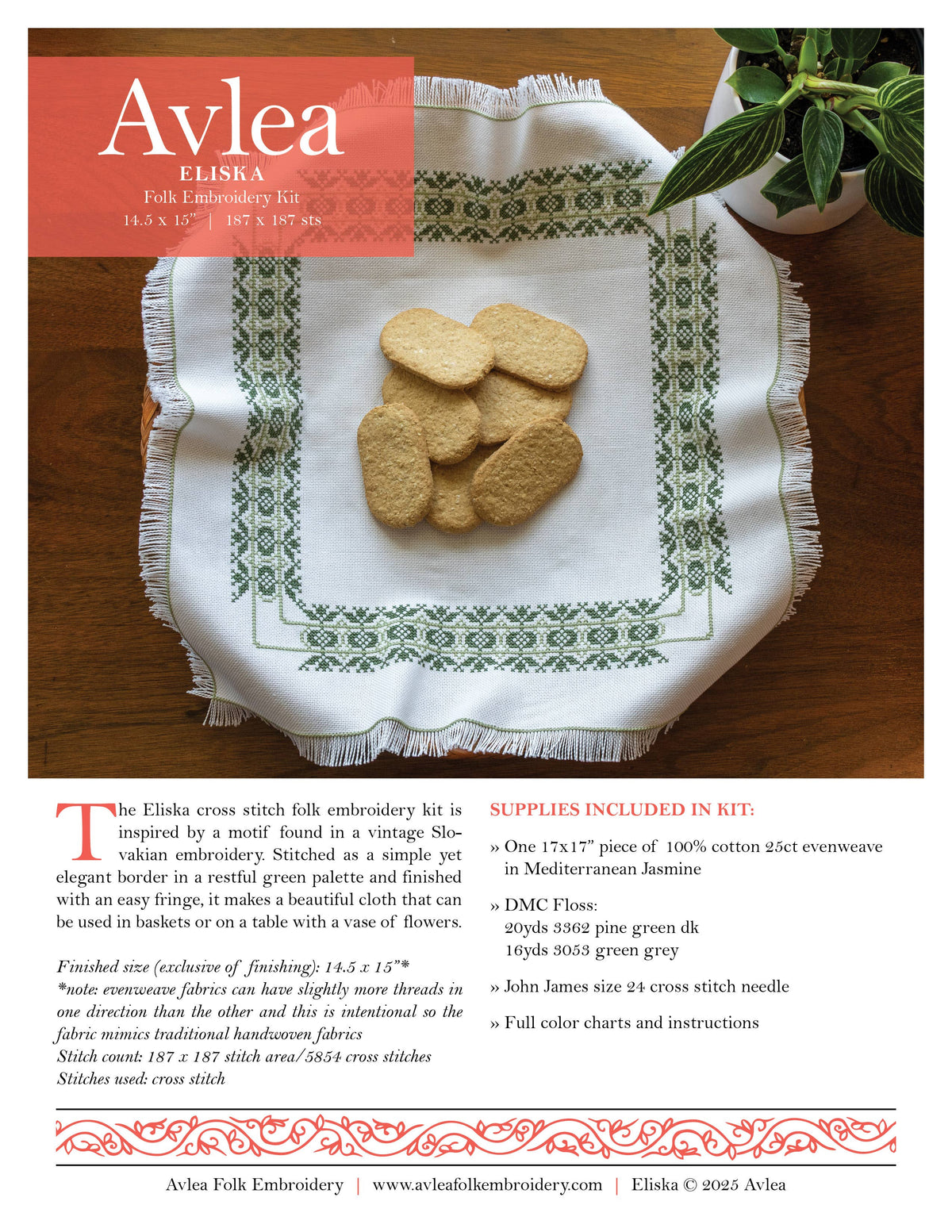 Eliska cross stitch basket cloth kit - Granite State Yarns