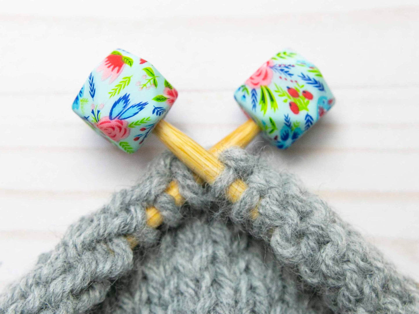 *Small Hole* Blue Floral Hexagon | Stitch Stoppers