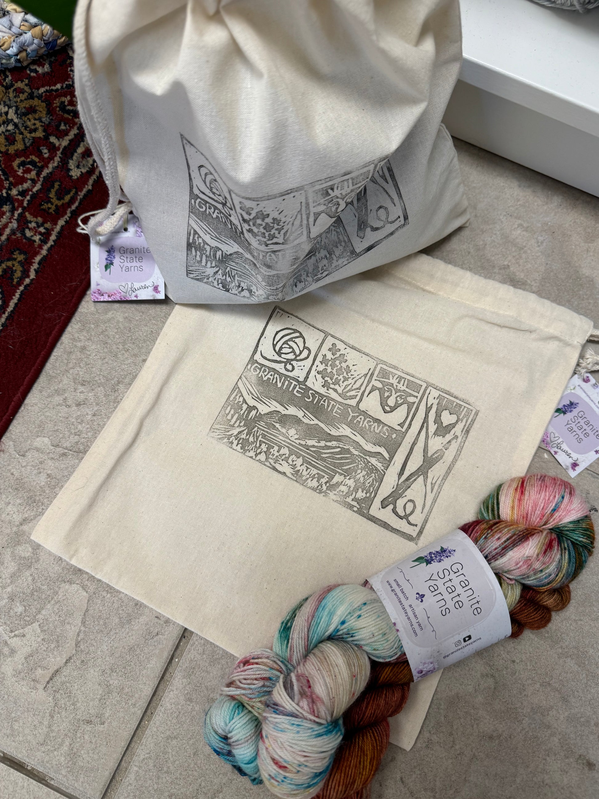 Linocut Project Bag: first printing - Granite State Yarns