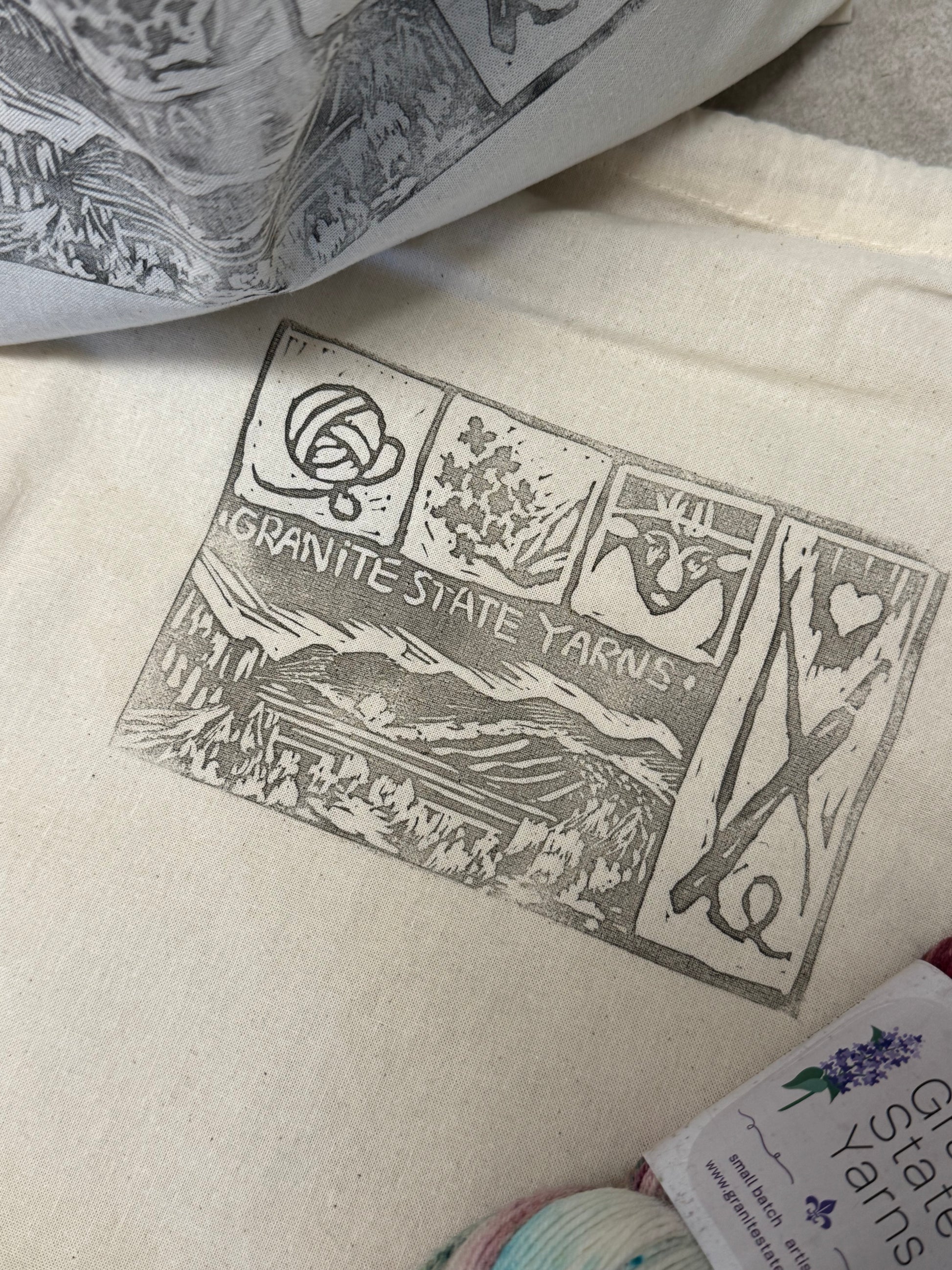 Linocut Project Bag: first printing - Granite State Yarns