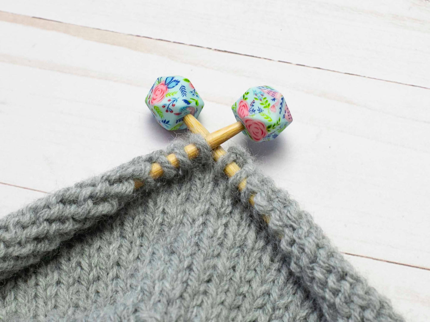 *Small Hole* Blue Floral Hexagon | Stitch Stoppers