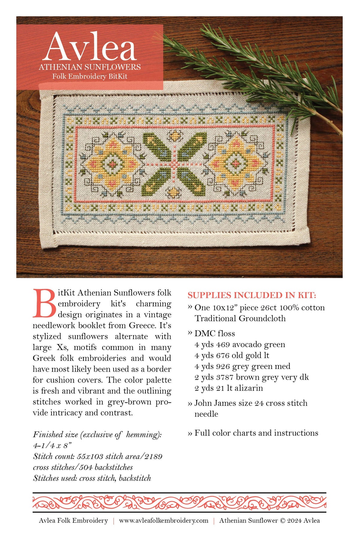 BitKit Athenian Sunflower cross stitch kit - Granite State Yarns