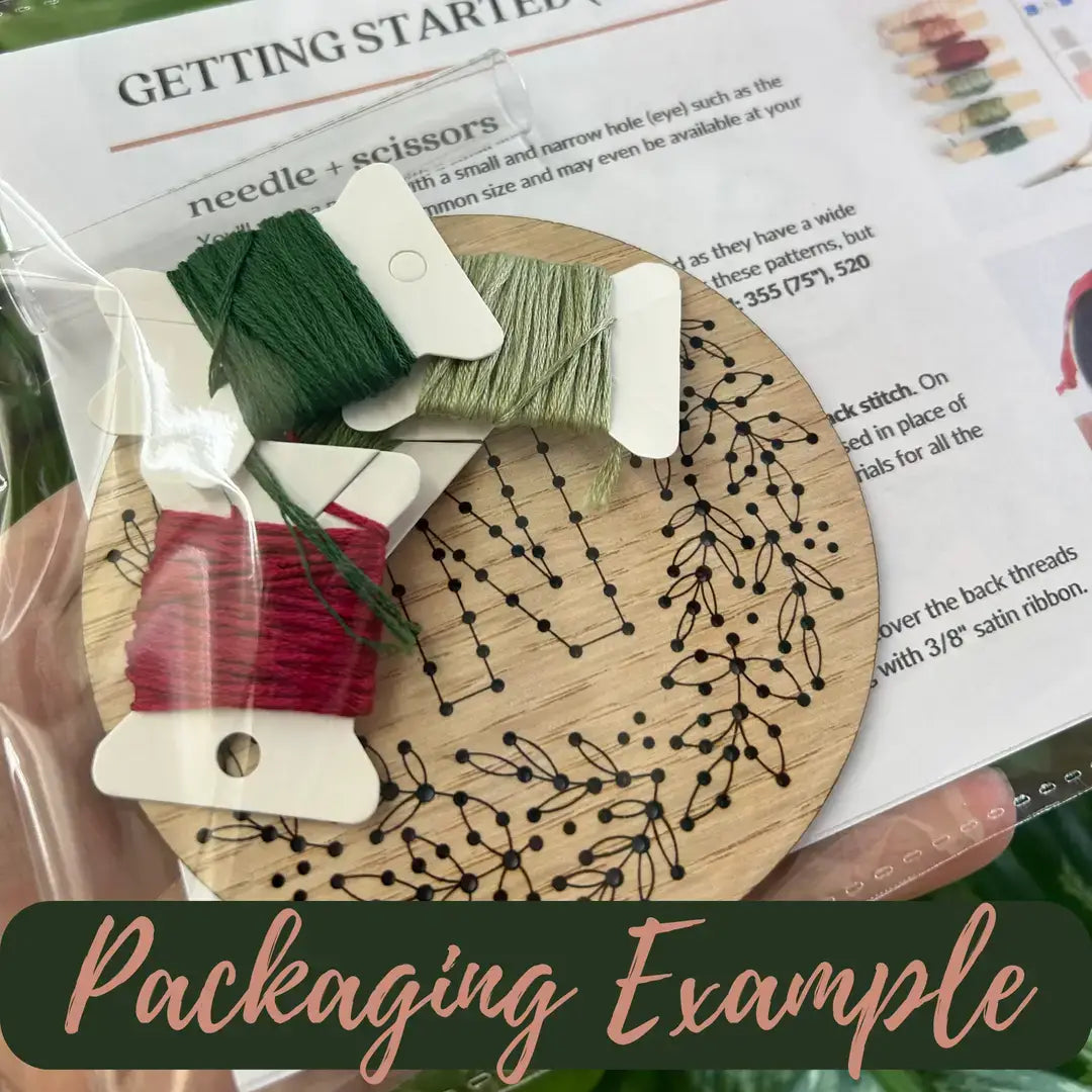 Set of 3 Christmas Wreath Ornament DIY Embroidery Kit - Granite State Yarns