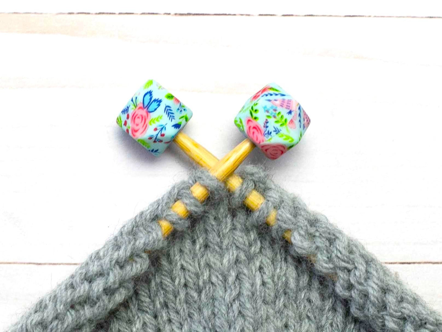 *Small Hole* Blue Floral Hexagon | Stitch Stoppers